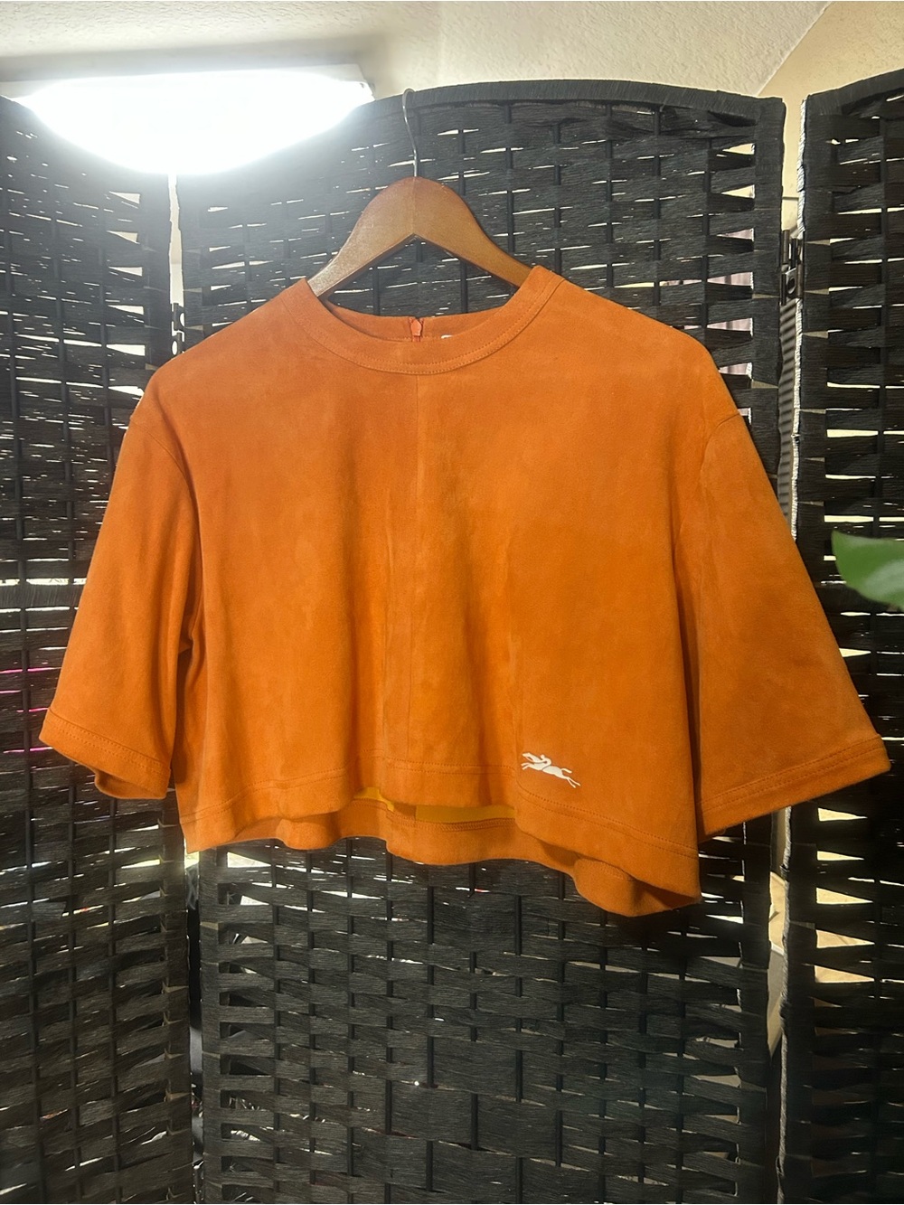 Longchamp orange suede cropped top size small suede genuine leather
